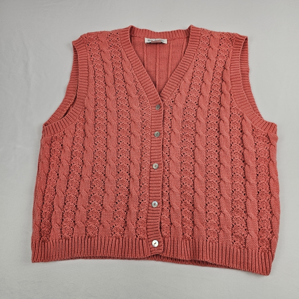 Vintage Two-Twenty Knitwear Vest Cardigan Coral Granny Button Down Large